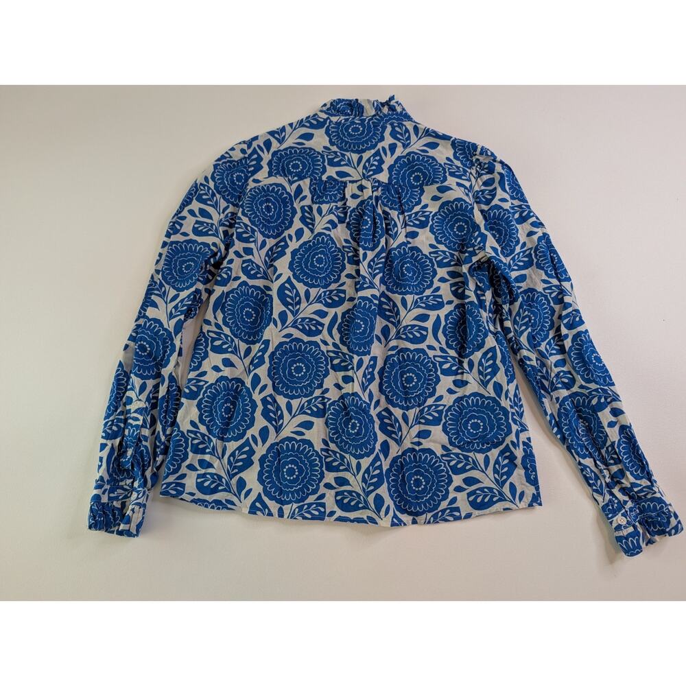 Boden Felicity Cotton Blouse - White & Blue Floral Button-Up Ruffles Sz 6 - Picture 8 of 10